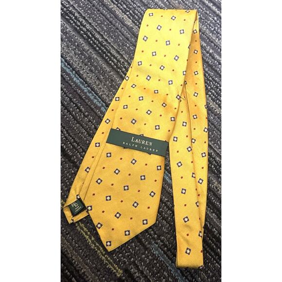 Lauren Ralph Lauren Neck Tie Men’s 100% Silk Yellow Geometric Hand Made NWT USA - Picture 1 of 10